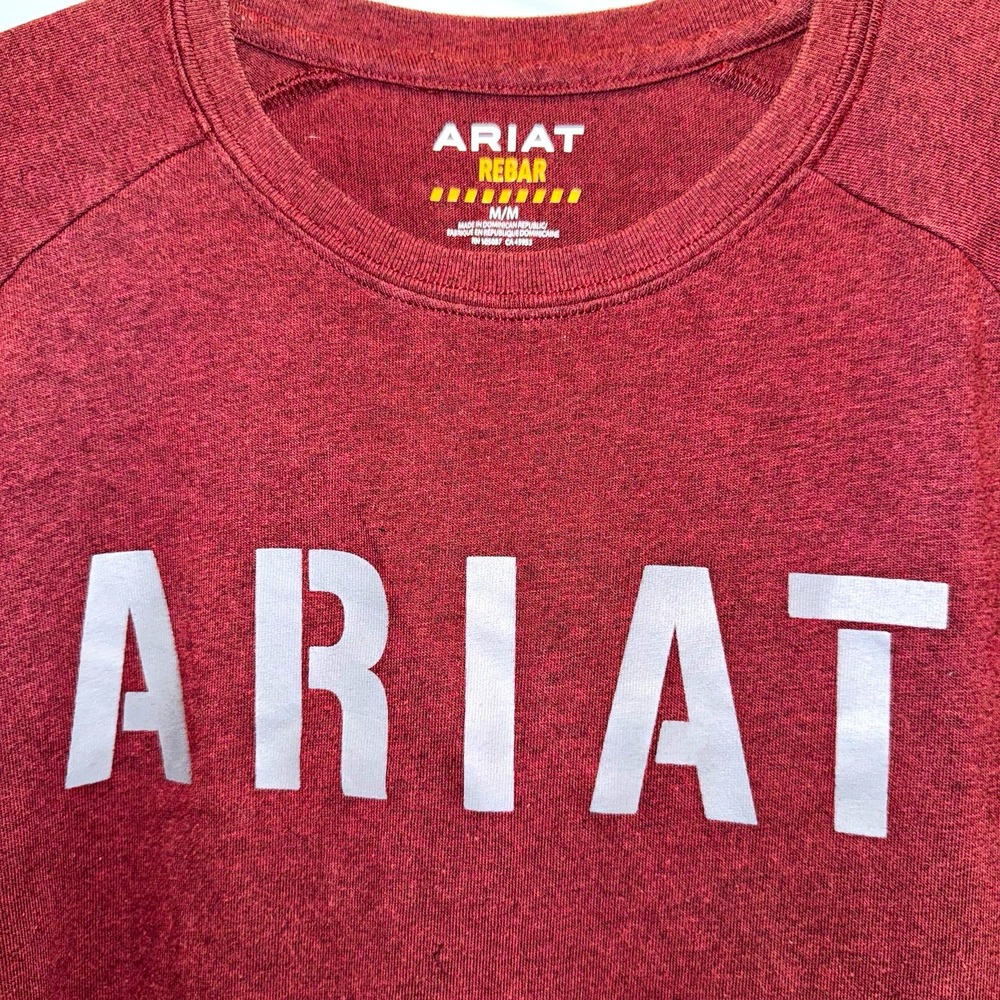 Ariat Rebar Shirt Mens M Burgundy Long Sleeve Workwear Logo Distressed Flaws